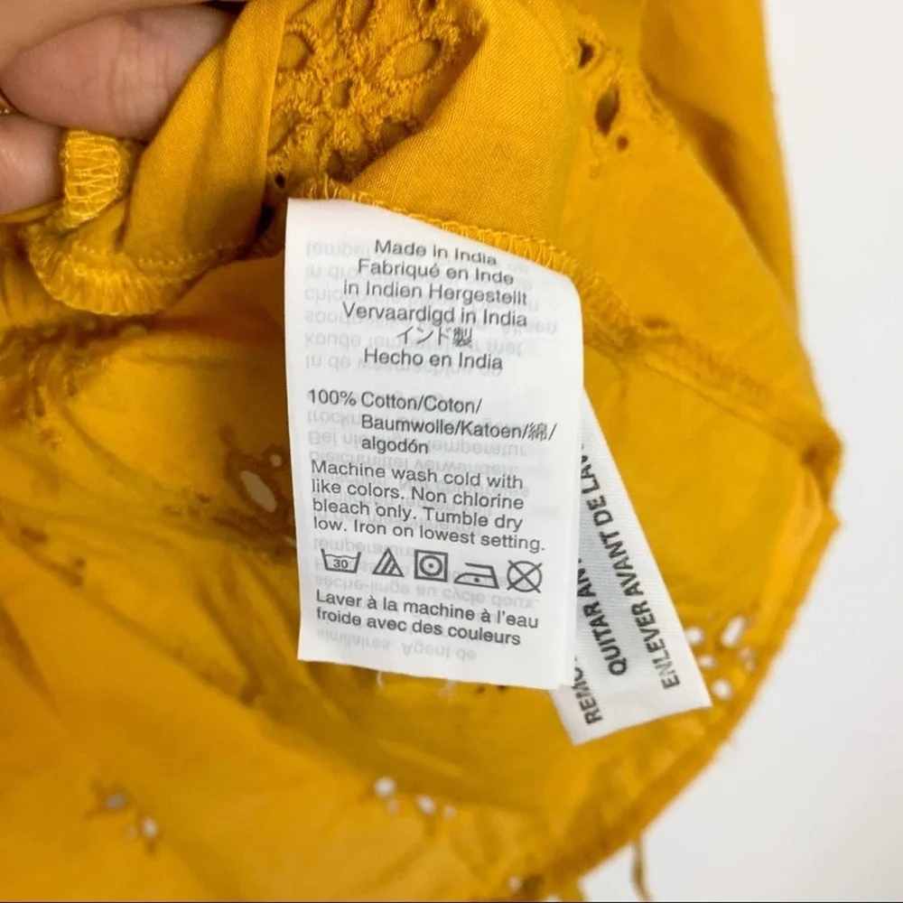Madewell Mustard Yellow Scalloped Eyelet Wrap Top SIze Extra Extra Small - Picture 14 of 16
